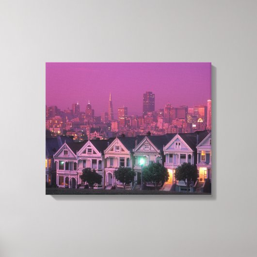 Row-huizen op zonsondergang in San Francisco Canvas Afdruk (Voorkant)