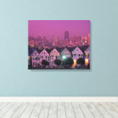 Row-huizen op zonsondergang in San Francisco Canvas Afdruk (Insitu (Houten vloer))