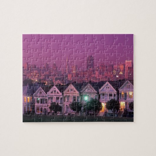Row-huizen op zonsondergang in San Francisco Legpuzzel (Horizontaal)