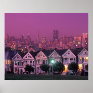 Row-huizen op zonsondergang in San Francisco Poster