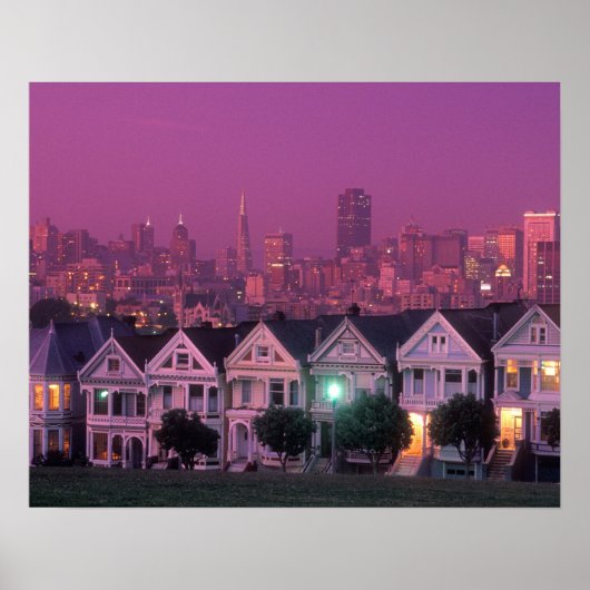 Row-huizen op zonsondergang in San Francisco Poster (Voorkant)