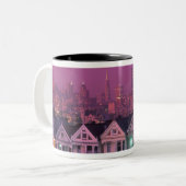 Row-huizen op zonsondergang in San Francisco Tweekleurige Koffiemok (Voorkant links)
