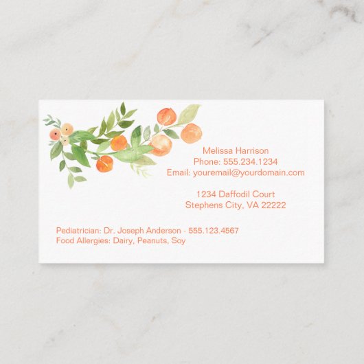 Row van de Griekse mammie van Peaches Row. Visitekaartje (Achterkant)