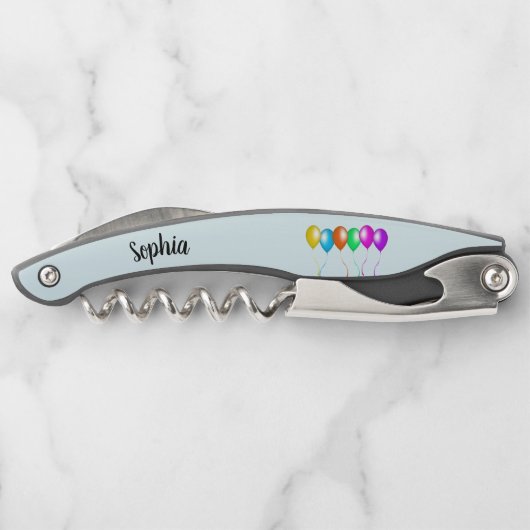 Row van kleurrijke heldere ballonnen, blauw kurkentrekker (Achterkant)