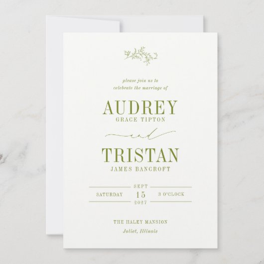 ROWAN Botanical Minimalist Wedding Kaart (Voorkant)