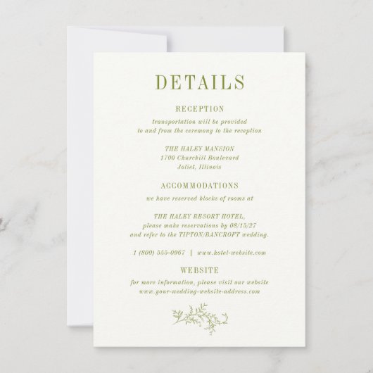 ROWAN Botanical Wedding Details Card Kaart (Voorkant)