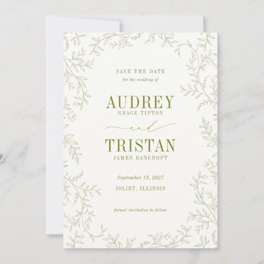 ROWAN Botanical Wedding Photo Save The Date (Voorkant)