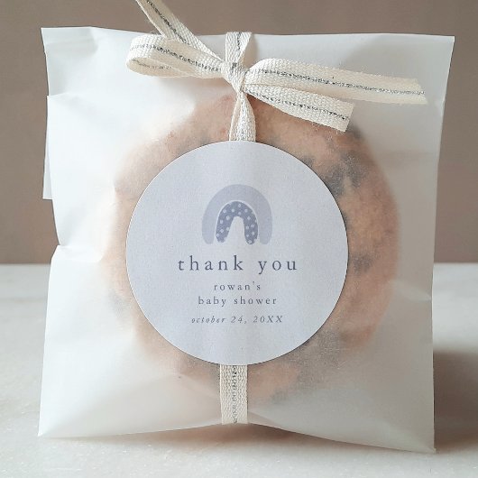 ROWAN Boy Blue Boho Regenboog Baby shower Dank u Ronde Sticker