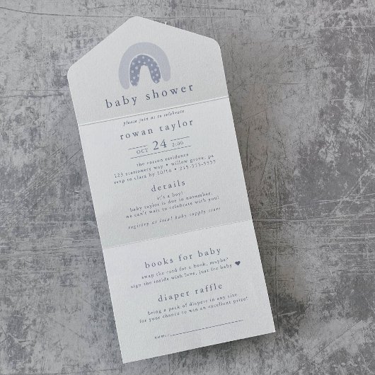 ROWAN Boy Boho Regenboog Luier Raffle Baby shower All In One Uitnodiging