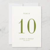 ROWAN Green Wedding Table Number Card Kaart (Achterkant)