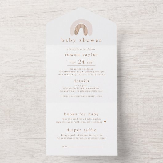 ROWAN Meisje Boho Regenboog Luier Raffle Baby show All In One Uitnodiging (Binnen)