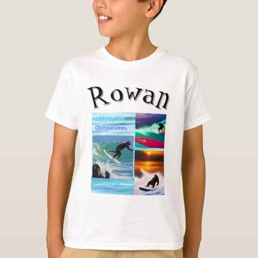 Rowan Naam Met Surfende Chimpansees, T-shirt (Voorkant)