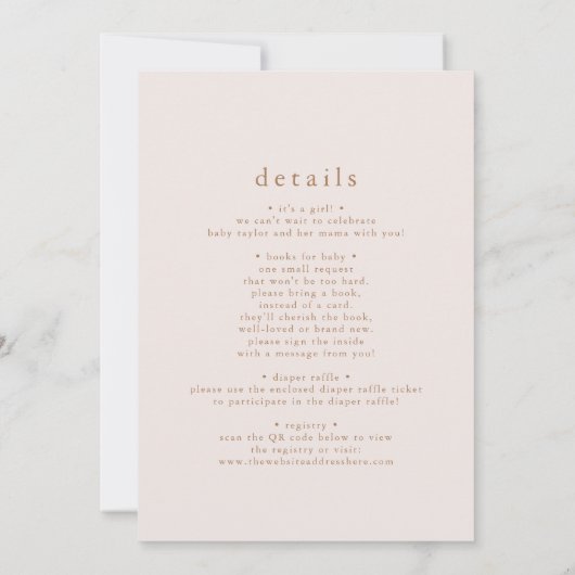 ROWAN Neutraal Roze Goud Boho Eenvoudige Baby Spri Kaart (Achterkant)