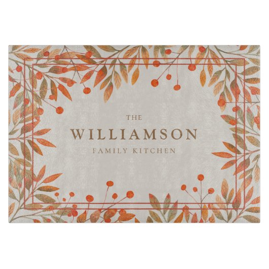 Rowan Red Berries & Fall Leaves Botanical Snijplank (Voorkant)