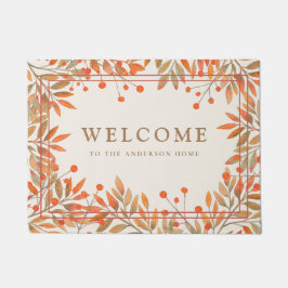 Rowan Red Berries & Fall Leaves Custom Botanical Deurmat