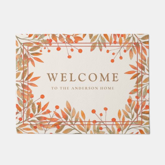 Rowan Red Berries & Fall Leaves Custom Botanical Deurmat (Voorkant)