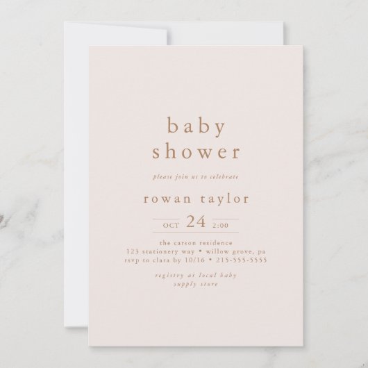 ROWAN Rustiek Roze Goud QR Eenvoudig Baby shower Kaart (Voorkant)
