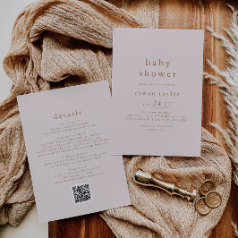ROWAN Rustiek Roze Goud QR Eenvoudig Baby shower Kaart