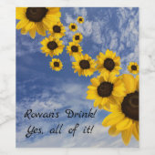 Rowan’s wijn! Ja, alles!! Zonnebloemen & lucht Wijn Etiket (Enkel label)