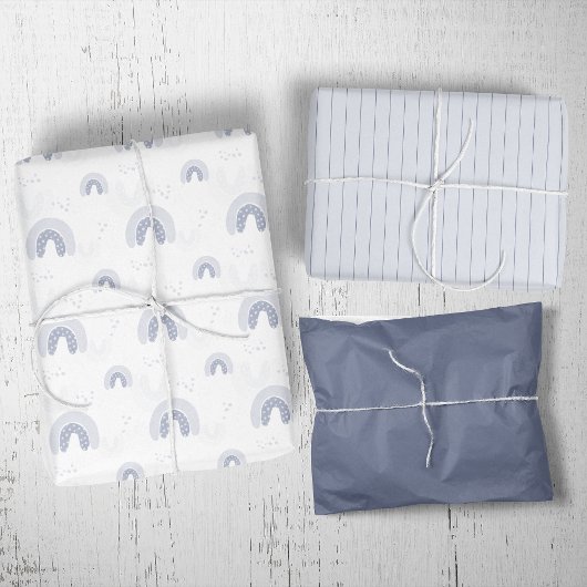 ROWAN Summer Boy Blue Boho Regenboog Baby shower Inpakpapier Vel