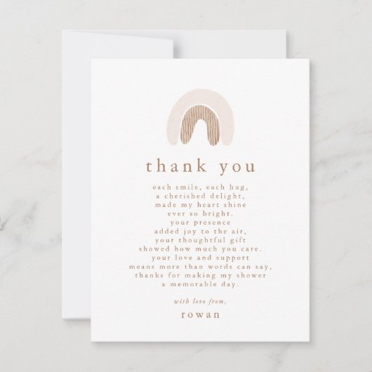 ROWAN Uniek Meisje Roze Boho Regenboog Baby shower Bedankkaart (Voorkant)