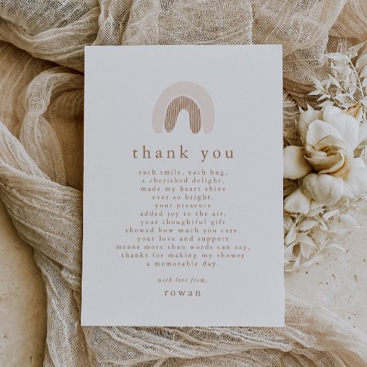 ROWAN Uniek Meisje Roze Boho Regenboog Baby shower Bedankkaart