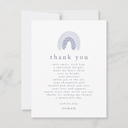 ROWAN Unique Boy Blue Boho Regenboog Baby shower Bedankkaart (Voorkant)