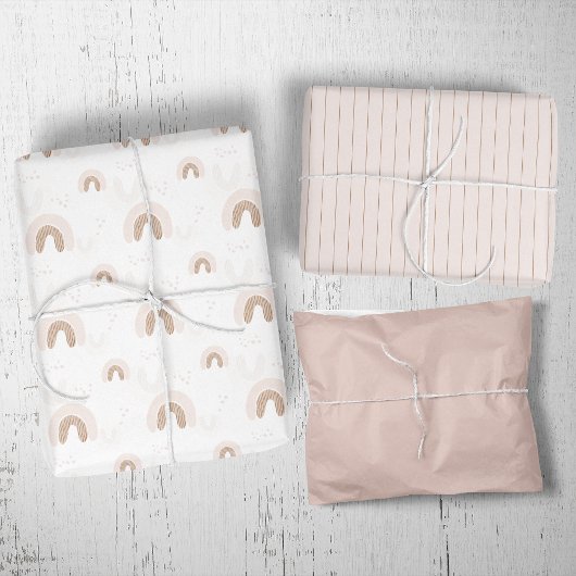 ROWAN Zomer Meisje Roze Boho Regenboog Baby shower Inpakpapier Vel