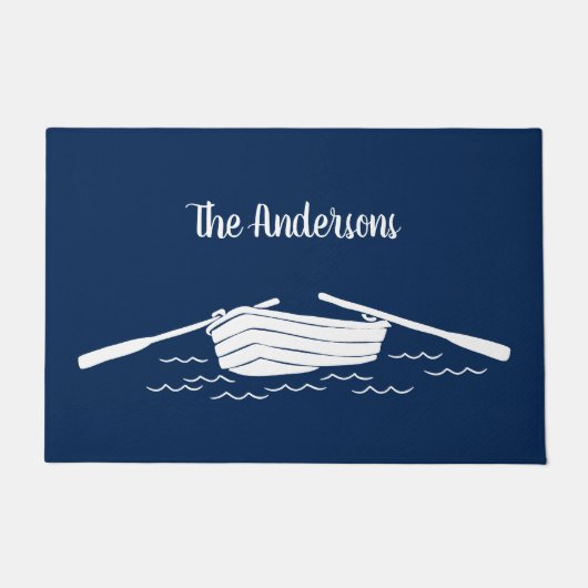 Rowboot Blue en White Personalized Lake House Deurmat (Voorkant)