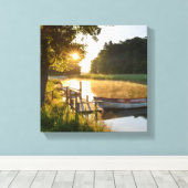 Rowboot Moored bij Lake Canvas Afdruk (Insitu (Houten vloer))