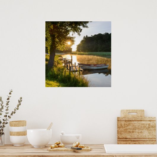 Rowboot Moored bij Lake Poster (Keuken)