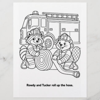 Rowdy en Tucker rollen de brandslang Kleurplaat