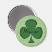 Rowena Irish Shamrock Round Name Magnet | Bewerkba (Voorkant / Achterkant)