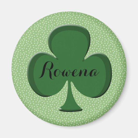Rowena Irish Shamrock Round Name Magnet | Bewerkba (Voorkant)