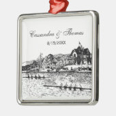 Rowers op de rivier met Boathouse Black Metalen Ornament (Links)