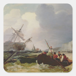 Rowing Boat gaat in een Man-o-oorlog in een Vierkante Sticker