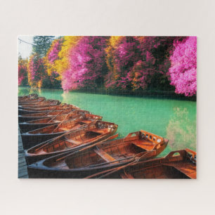 Rowing Boats Lake Trees Plitvice maakt Kroatië Legpuzzel