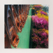 Rowing Boats Lake Trees Plitvice maakt Kroatië Legpuzzel (Horizontaal)