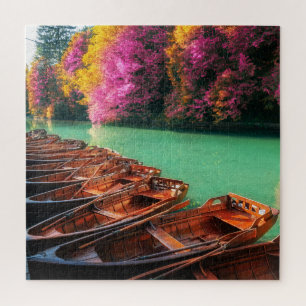 Rowing Boats Lake Trees Plitvice maakt Kroatië Legpuzzel