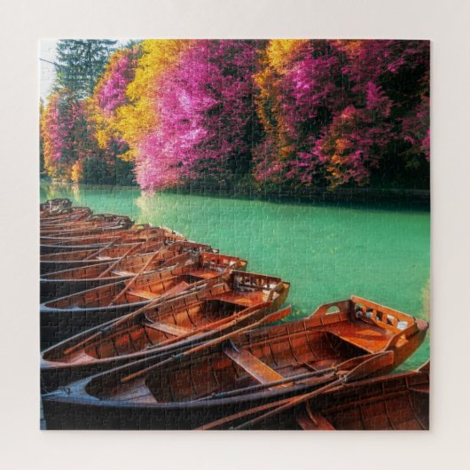 Rowing Boats Lake Trees Plitvice maakt Kroatië Legpuzzel (Verticaal)