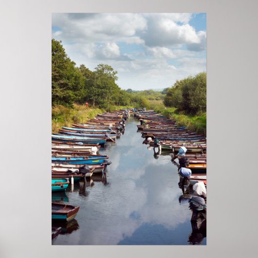 rowing boats moored at ross castle in killarney co poster (Voorkant)