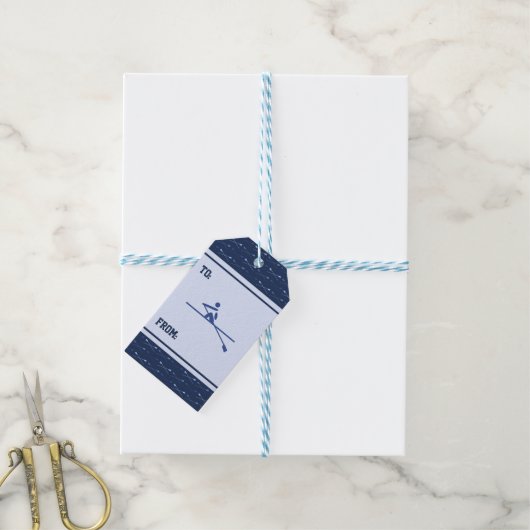 Rowing oars blauw patroon aangepast voor sporten cadeaulabel (Met Touw)