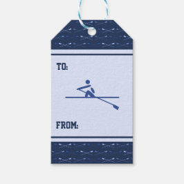 Rowing oars blauw patroon aangepast voor sporten cadeaulabel