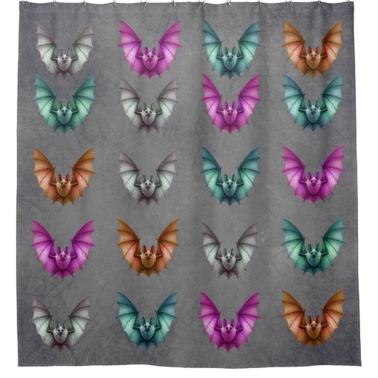Rows of Gothic Flying Bats Various Colours Grey Douchegordijn (Voorkant)