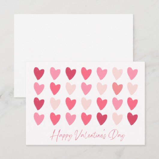 Rows of Pink Hearts Happy Valentijnsdag Kaart (Voorkant / Achterkant)