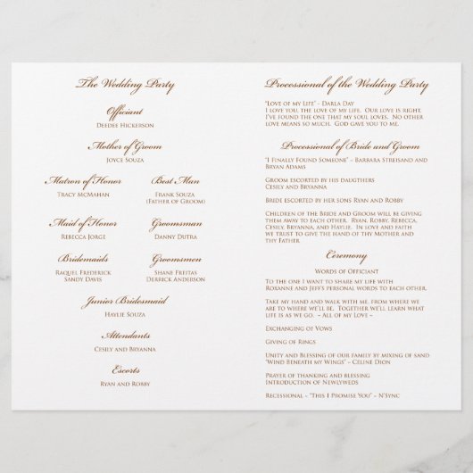 Roxanne's Wedding Programme (Achterkant)