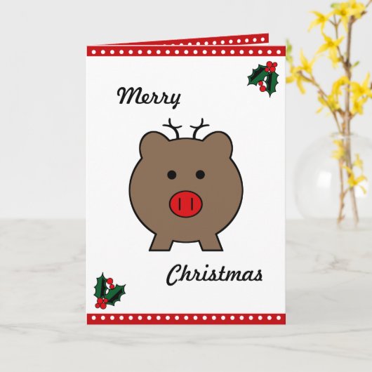 Roy het kerstvarken ~ Vakantie Kaart (Gele Bloem)