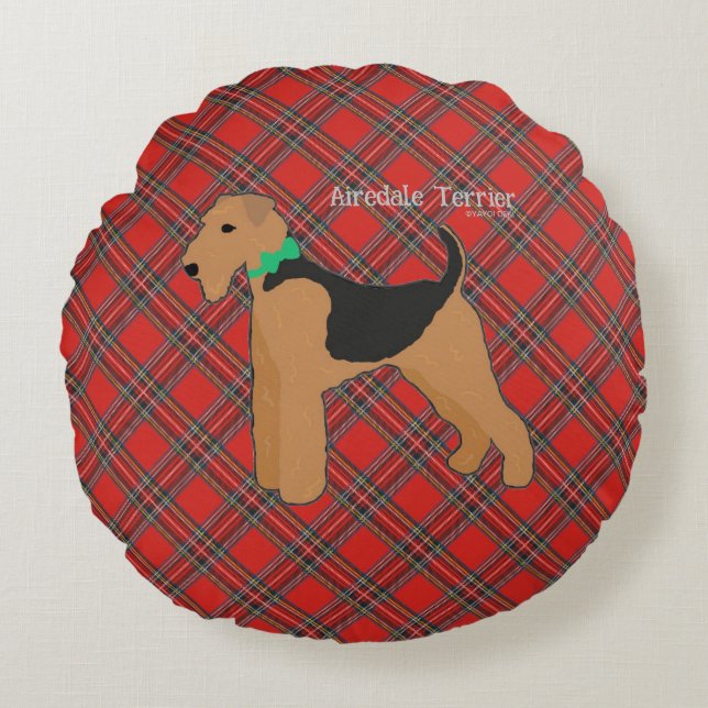 Roy Mocchi Bruno♥Round Pillow Red Airedale Terrier Rond Kussen (Voorkant)