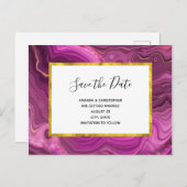 Royak Paarse en gouden agaat bruiloft Save the Dat Uitnodiging Briefkaart (Voorkant / Achterkant)