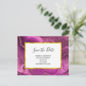 Royak Paarse en gouden agaat bruiloft Save the Dat Uitnodiging Briefkaart (Staand voorkant)